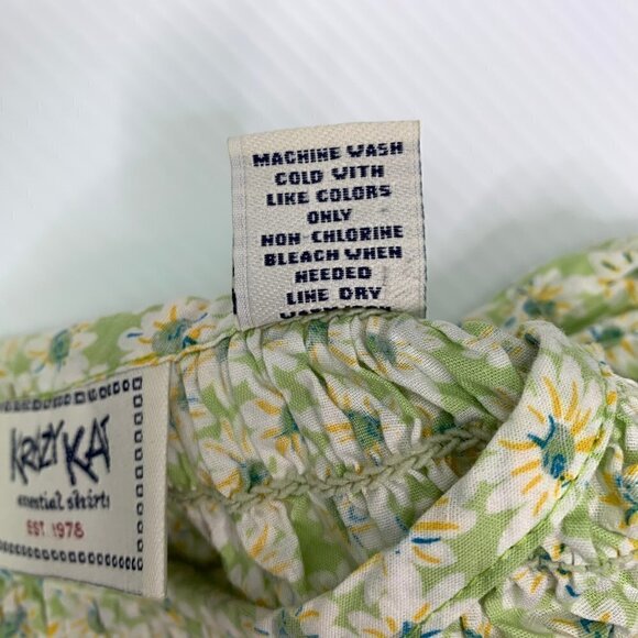 Krazy Kat Shirt Small Crop Shirred Green Floral Cotton Retro Summer - Picture 10 of 12